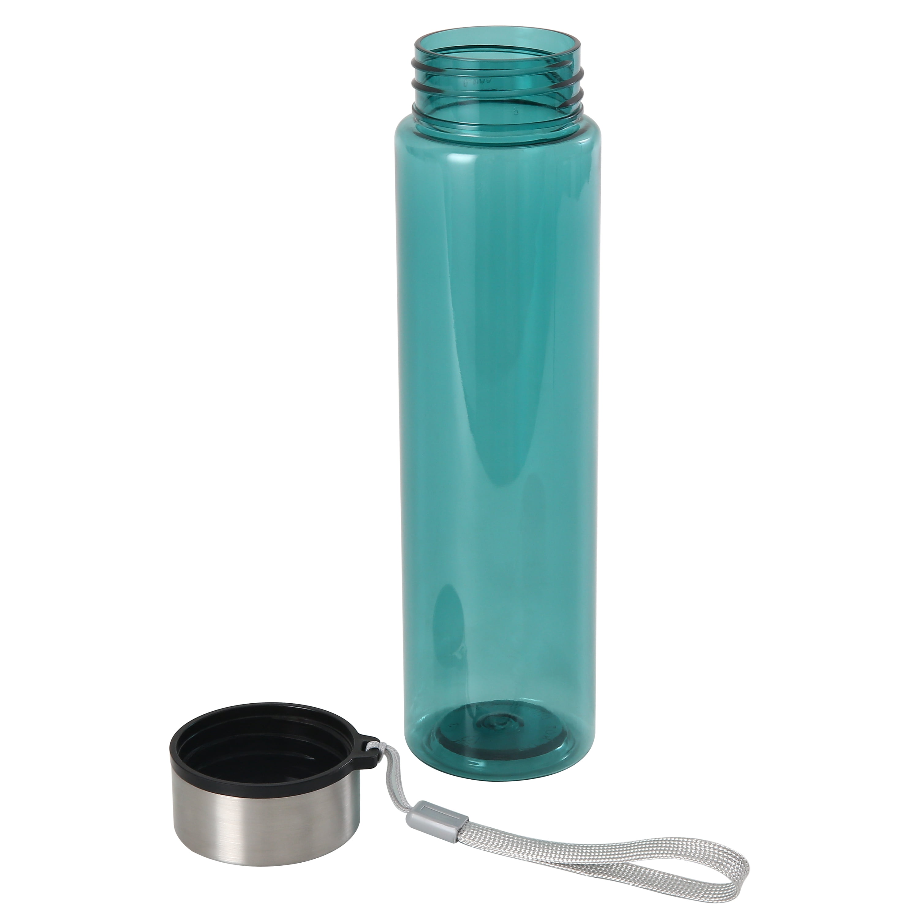 Mainstays 18 oz Plastic Teal Water Bottle Stainless Steel Screw Cap Lid with Strap, 1 Each Included