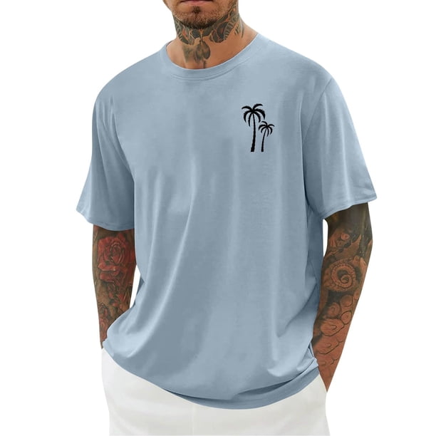 Camisas de Manga Larga para Hombres Imprimir Casual Cuello Redondo Blusa de Manga Corta, Camisas de Lino para Hombres