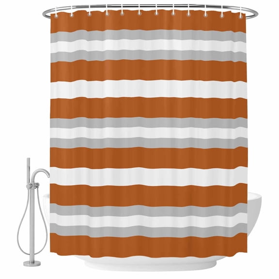 Orange Gray Stripe Shower Curtain Set with Hooks, Abstract Water Repellent Shower Curtains for Bathroom Decor Sturdy Shower Curtain, Machine Washable 36x78 Inch