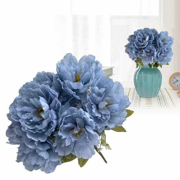 Z52LingLing Decoration 7 Head light blue Artificial Peony Silk Flowers - Long Stem Faux Floral Arrangement for Vases and Weddings