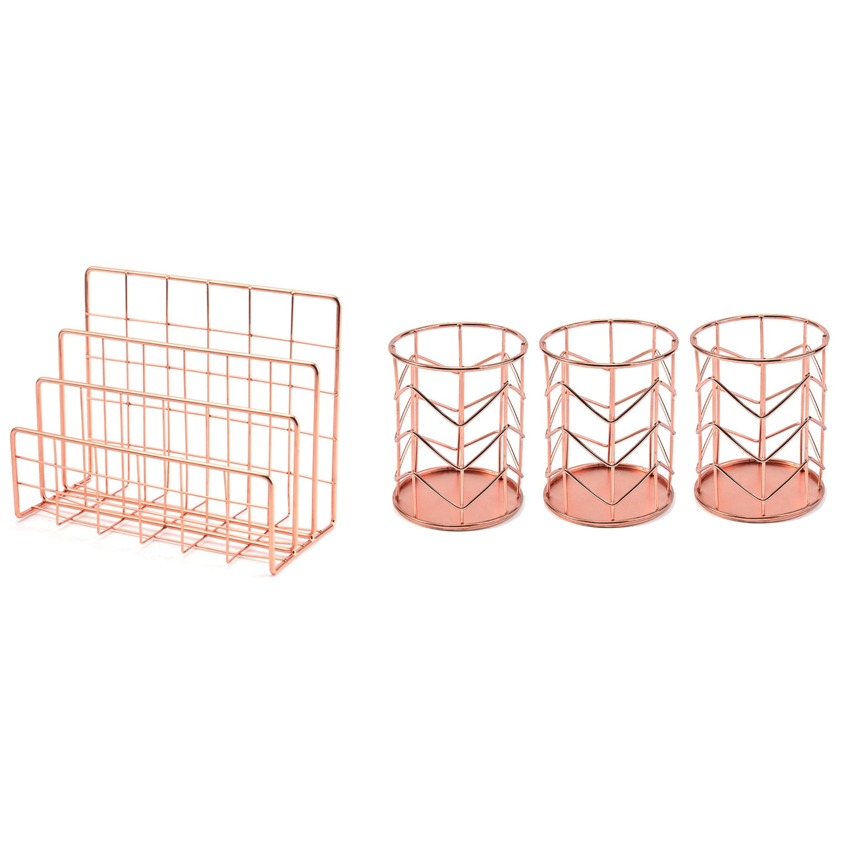 Gold Pen Holder Set of 3,Metal Gold Pencil Holder with Bookshelf Office