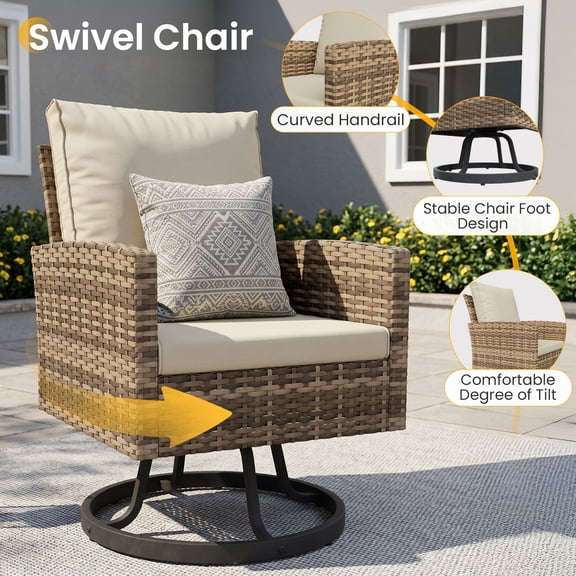 TECHMILLY 6-Piece Patio Furniture Set, Outdoor Patio Sofa Set With Wide Armrest, All-Weather Wicker Rattan Guest Set With Cushion And Glass Table And Waterproof Cover, Brown & Navy Blue