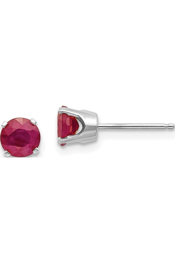14K White Gold 5mm Ruby Stud Earrings (5 X 5) Made In India xbe138