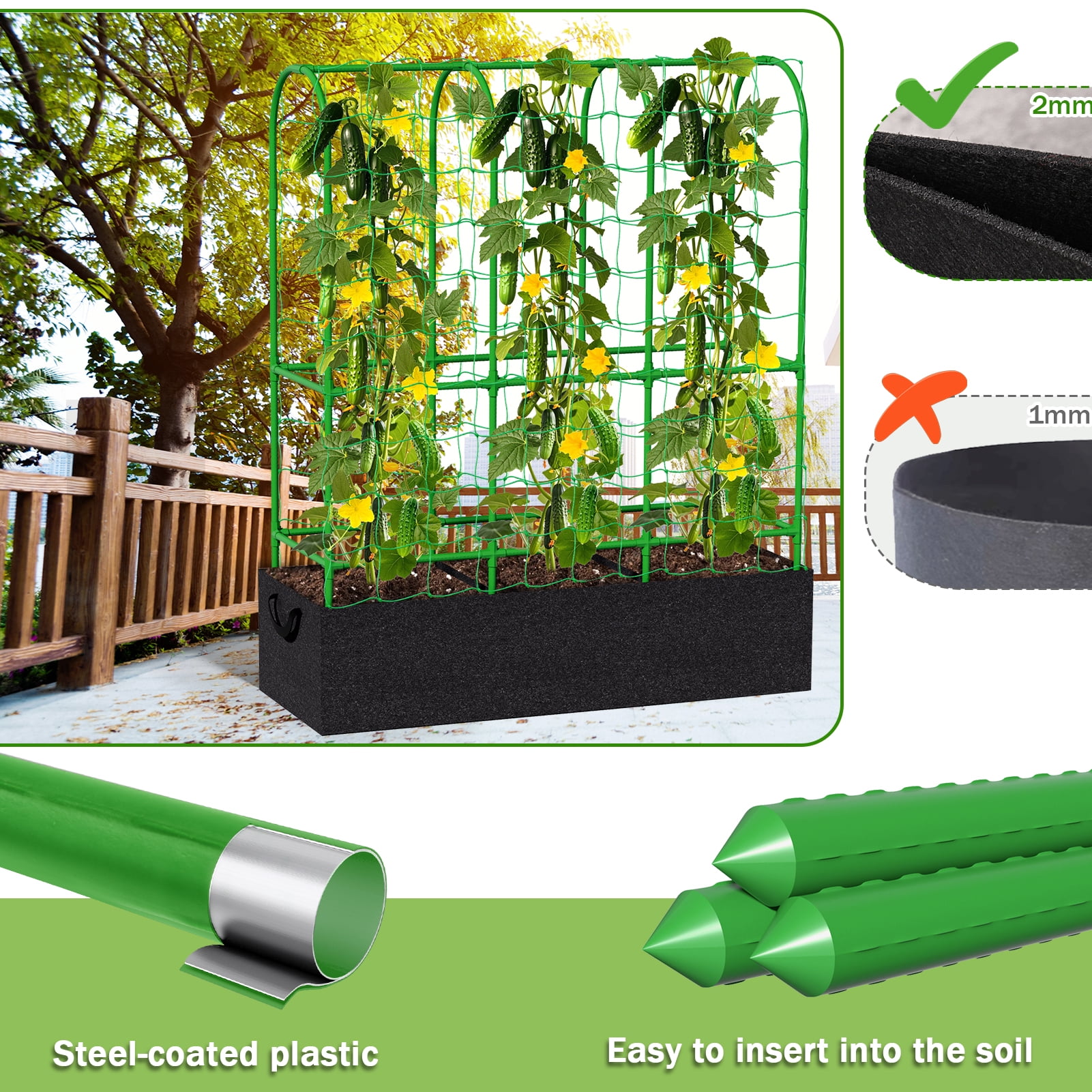 Budiwati Cucumber Trellis, Garden Tomato Cage, Adjustable Garden Trellis with 46 Gallon Grow Bags