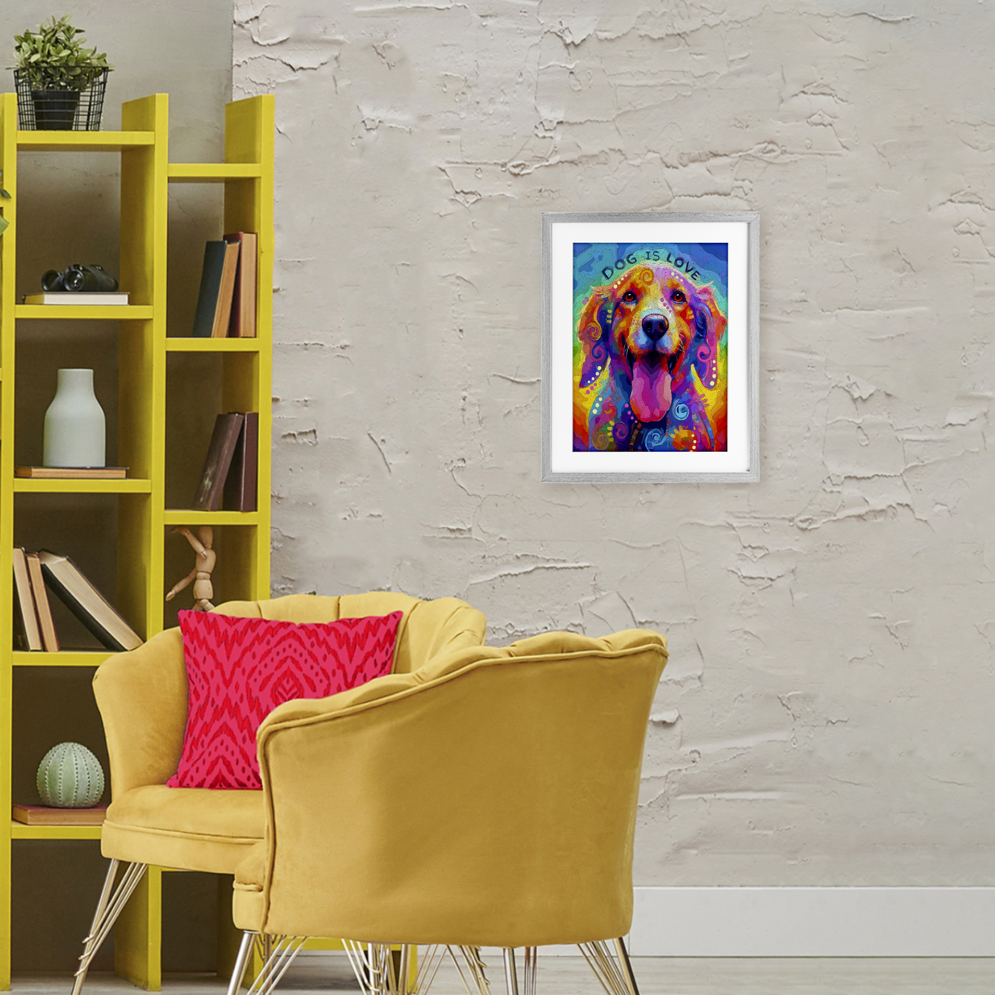 Dog Is Love Swirled Pattern Gray Framed Print Under Glass, design by Dean Russo- Evolution Collection