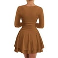 thumbnail image 2 of Women's Square Neck Ruffle Hem Mini Dress Ruched Waist Long Sleeve Corset Short Party Dresses Dress Casual Casual Dresses for Woman Woman Summer Dress Button Dress for Women Wrap around Dresses for, 2 of 5
