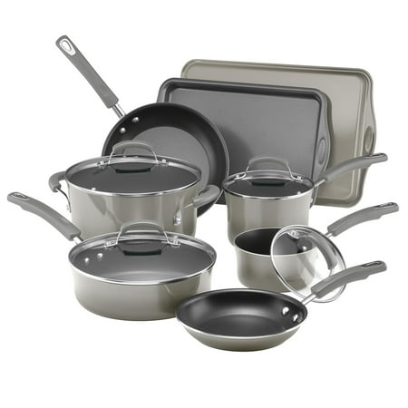 Rachael Ray Porcelain Enamel Non-Stick Sea Salt Gray Cookware Set, 12 (Rachael Ray Cookware Best Price)