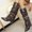 Brown, variant on Women’s Fall Winter Slouchy Mid Calf Boots Solid Color Pointed Toe Mid Block Heel Fashion Ruched Knight Footwear for Daily Wear White 9(42)