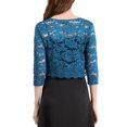 thumbnail image 3 of Inspire Chic Cárdigan de Encaje Floral para Mujeres con Mangas 3/4, Top Transparente, Azul Lago M, 3 of 7