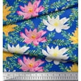 thumbnail image 3 of Soimoi Blue Moss Georgette Fabric Leaves & Water Lily Floral Print Print Fabric By the Yard 44 Inch Wide, 3 of 3