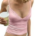 thumbnail image 2 of Women Padded Lace Double Lined Tank Tops V Neck Summer Going Out Top Pink L, 2 of 9