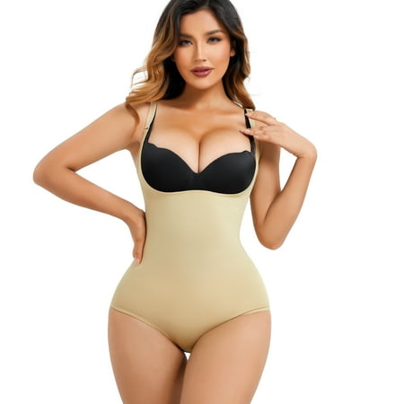 

Eleady Women Shapewear Bodysuit Tummy Control Waist Trainer Fajas Colombianas Butt Lifter Panty Stomach Body Shaper(Beige Medium/Large)
