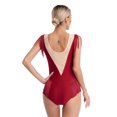 thumbnail image 2 of YONGHS Womens Rhinestone Fringed Leotard Mesh Patchwork Tassel Sleeveless Gymnastics Dance Bodysuit Burgundy M, 2 of 7