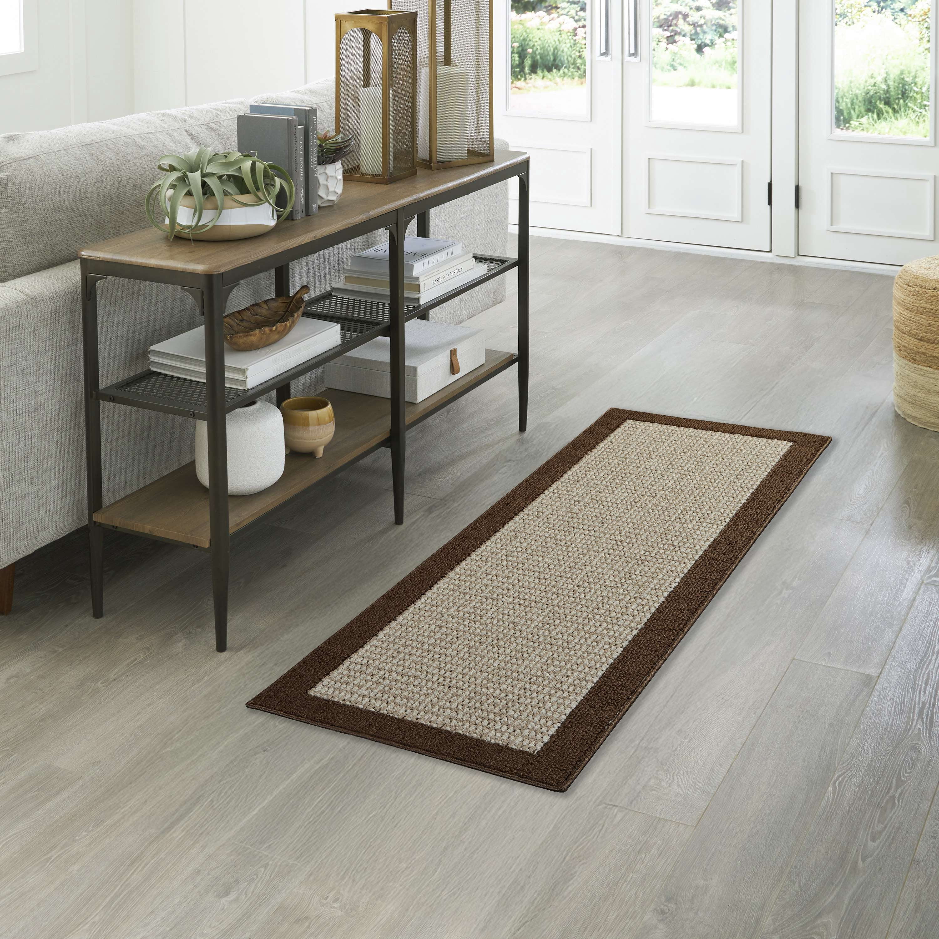 (2 pack) Mainstays Farmhouse Faux Sisal Olefin Brown Border Indoor Hallway Runner Rug, 2'x6'