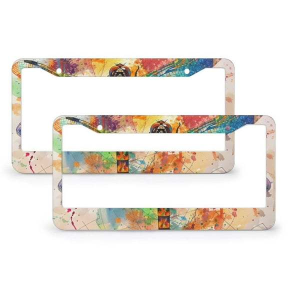 License Plate Frames Colorful Dragonfly Watercolor Splatter Auto Car Accessories Tag 2 PCS Abstract Artwork Colorful Wildlife Prints Quality Aluminum Metal License Plate Cover for Men/Women