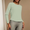 thumbnail image 5 of Women Solid High‑Stretch Yoga Top, Breathable Long Sleeve Workout Shirt with Mesh Back, Slim Fit Sports Pullover for Running Gym Training Green L(L), 5 of 9