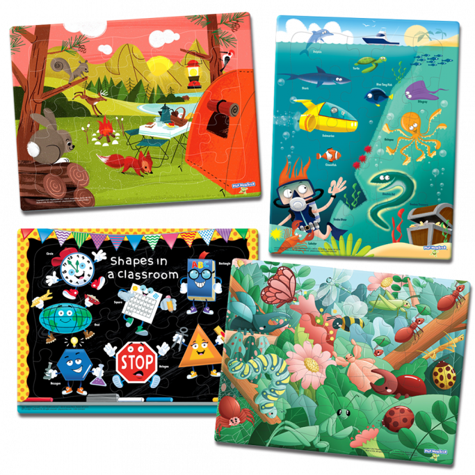 PlayMonster 4-Pack Colorful Educational Jigsaw Puzzles Assortment