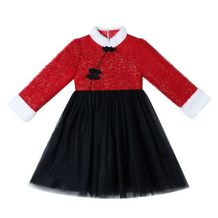 

Bjutir Casual Dress For Girls Toddler Child Hanfu Dresses For Chinese Calendar New Year Party Tulle Pageant Princess Dress Festival Party Tang Suit Warm Dresses 4-5 Years