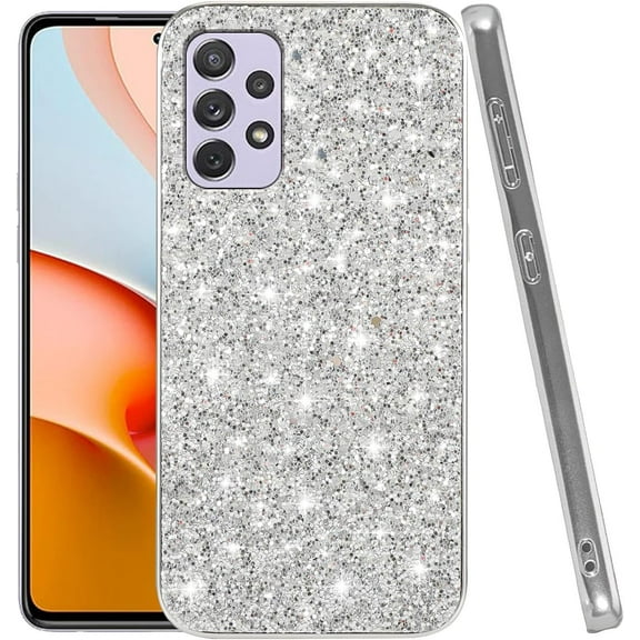 Compatible with Samsung Galaxy A13 Case, Glitter Sparkly Samsung Galaxy A13 4G Phone Case with Slim Silicone Shockproof Protective Bumper Cover for Cute Girls Women (Silver)