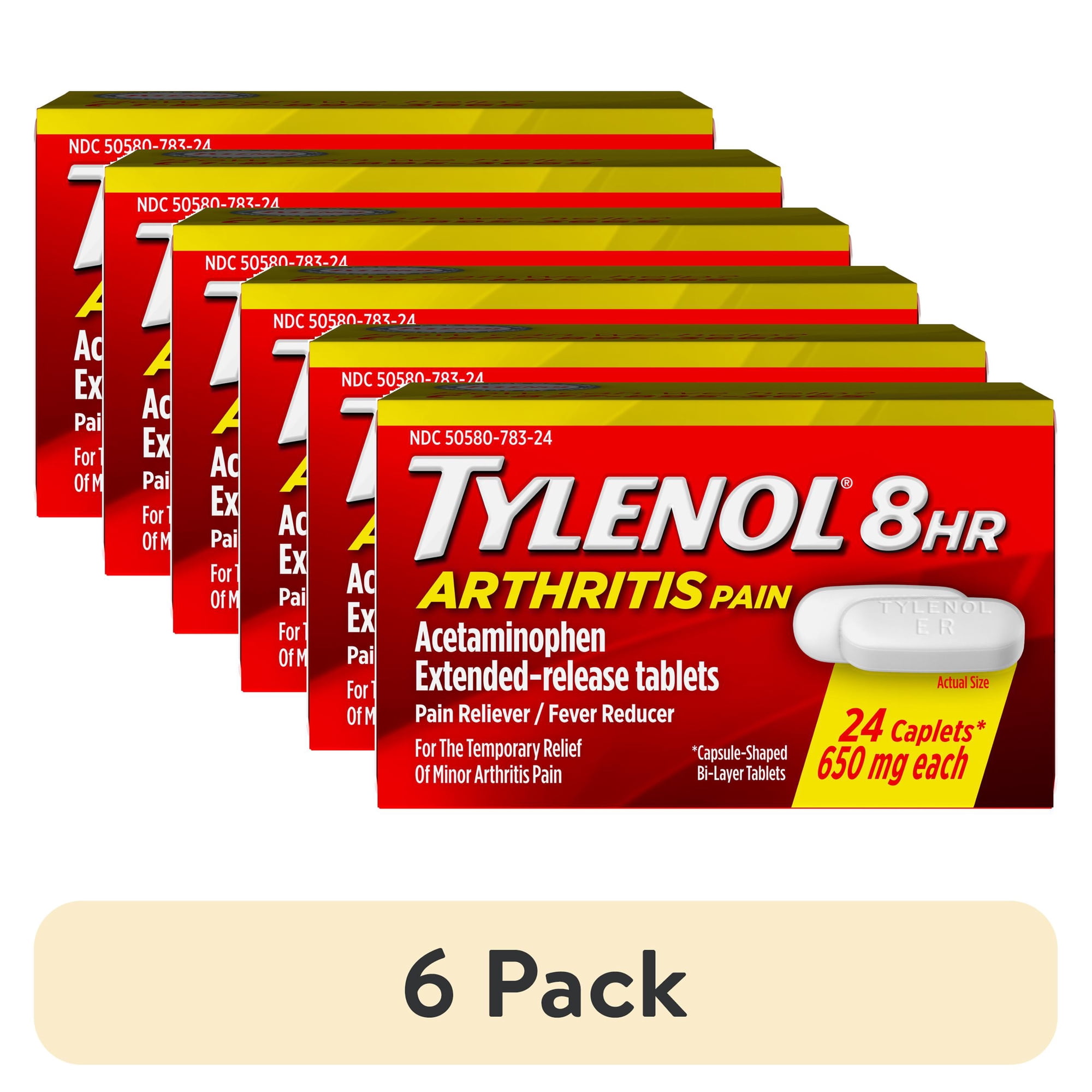(6 pack) Tylenol 8 Hour Arthritis Pain Relief Acetaminophen Caplets, 24 Count