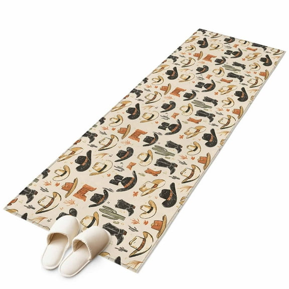 Western Cowboy Runner Rug 2x6 FT, Non Slip Hallway Carpet, Country Vintage Art Boots Desert Washable Soft Floor Carpet Throw Runner Carpet Long Rug for Entryway Kitchen Bedside Sliding Door