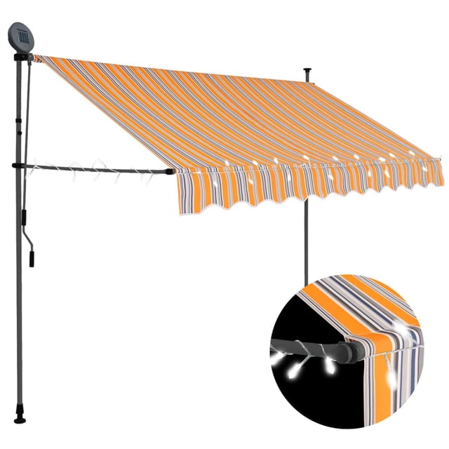 Toldo retráctil manual VidaXL de 2,5 m con luces LED amarillo/azul