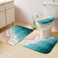 thumbnail image 2 of Teal Green Bath Mat 3 Piece Bathroom Rug Set, Geometric Brown White Beach Waves Gradient Non Slip Bath Rug Contour Mat and Toilet Lid Cover, Absorbent Shower Mats Soft Bath Rugs and Mats Sets, 2 of 8