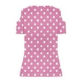 thumbnail image 4 of Women's Eyelet Cold Shoulder Tops Short Sleeve V Neck Polka Dots Print Elegant Casual Dressy Tees Blouses (XL, Pink), 4 of 6