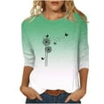 thumbnail image 3 of QATAINLAV Shirts for Women 2025 Summer Fashion Dandelion Print Tees Shirts Casual Loose Crew Neck 3/4 Sleeve Cotton Blouse Workout Tops Green M, 3 of 6