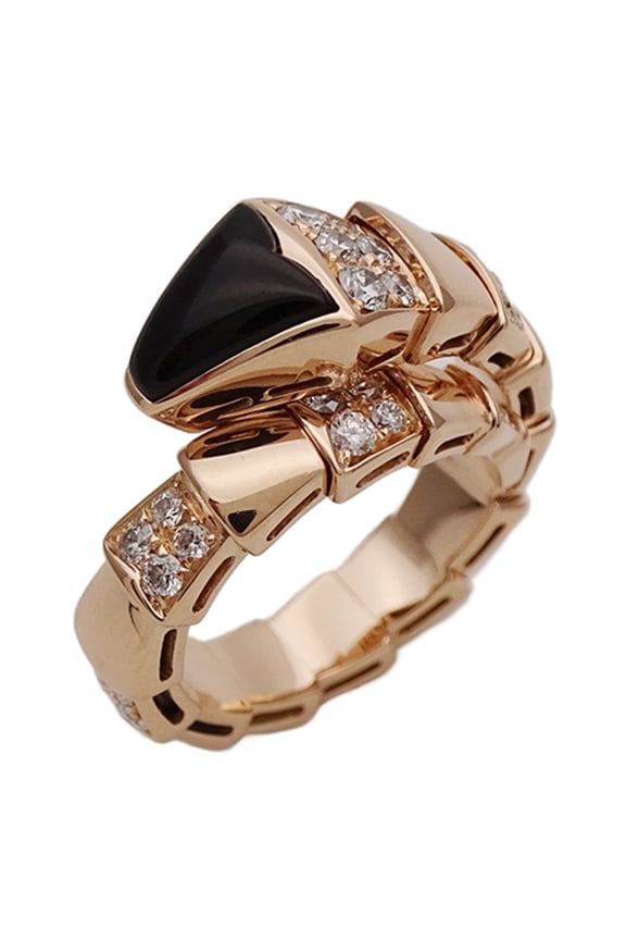Pre-Owned BVLGARI Serpenti Viper Ring, 750PG Onyx and Diamond, Men's Women's, Pink... (Fair)