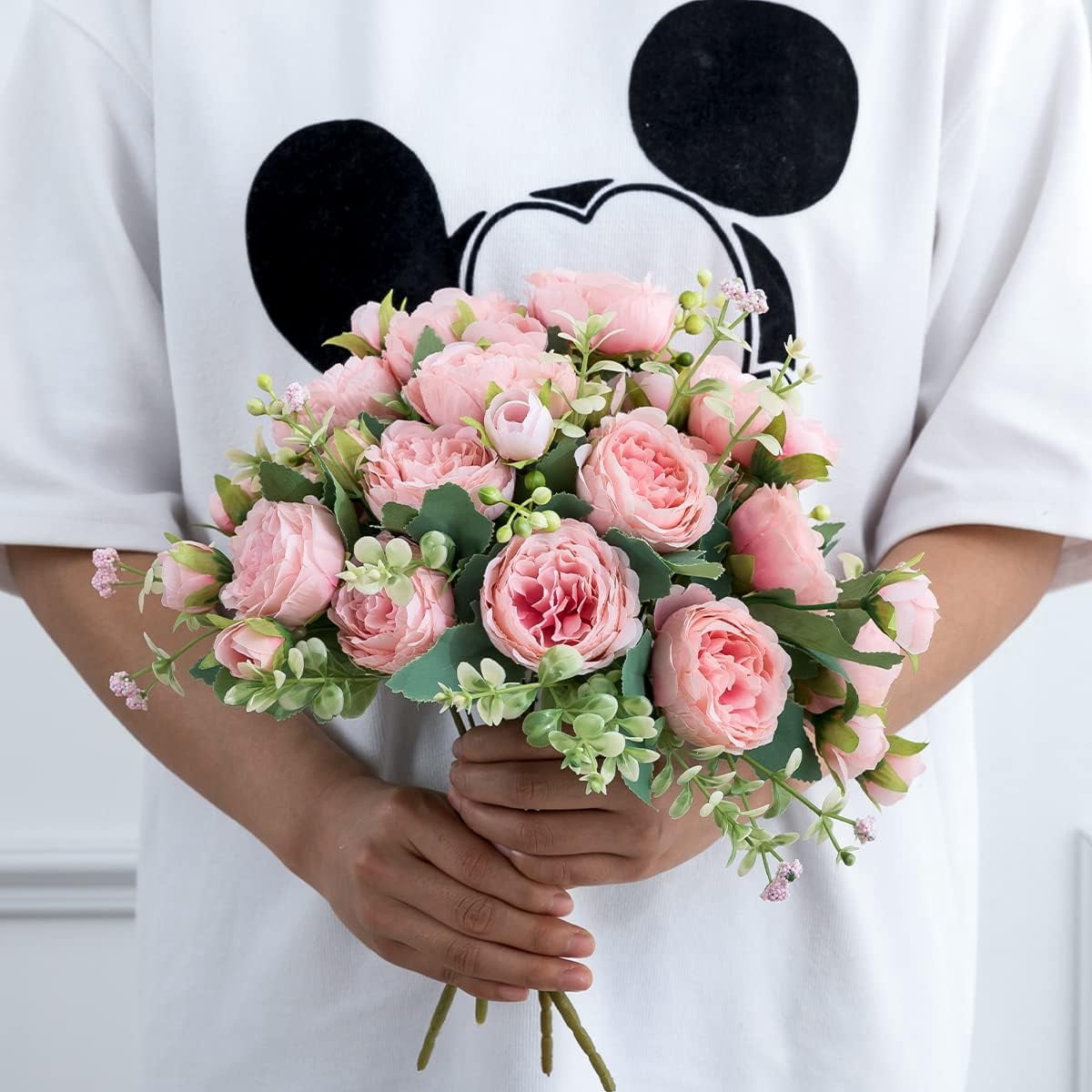 4 Bunches Artificial Peony with 20 Heads Flowers Fake Peonies Silk Flowers Bouquets for Wedding Home Table Party Window Decoration (PINK)