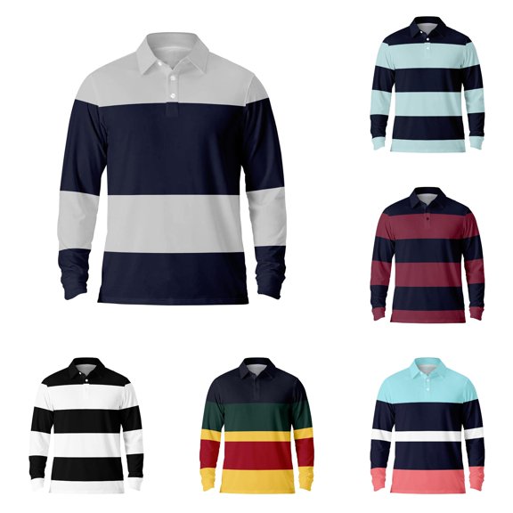 Afdoent Mens Polo Shirts Long Sleeve Striped Shirt Lightweight Casual Breathable Streetwear Tops Polo Shirts For Men Classic
