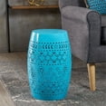 thumbnail image 2 of Afuera Living Modern Lace Cut Iron Outdoor Side Table in Blue, 2 of 14