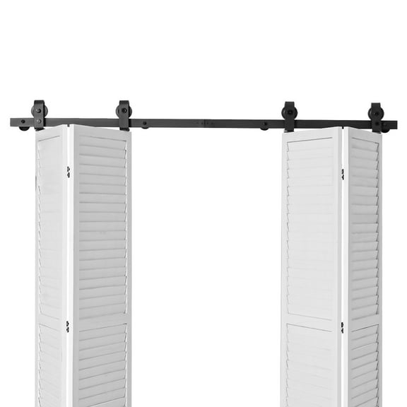 64 Inch Top Mounted Bi Fold Sliding Barn Door Hardware Track Kit Smooth Quiet Durable Easy Install for Four 15 Inch Closet Pantry Laundry Room Doors