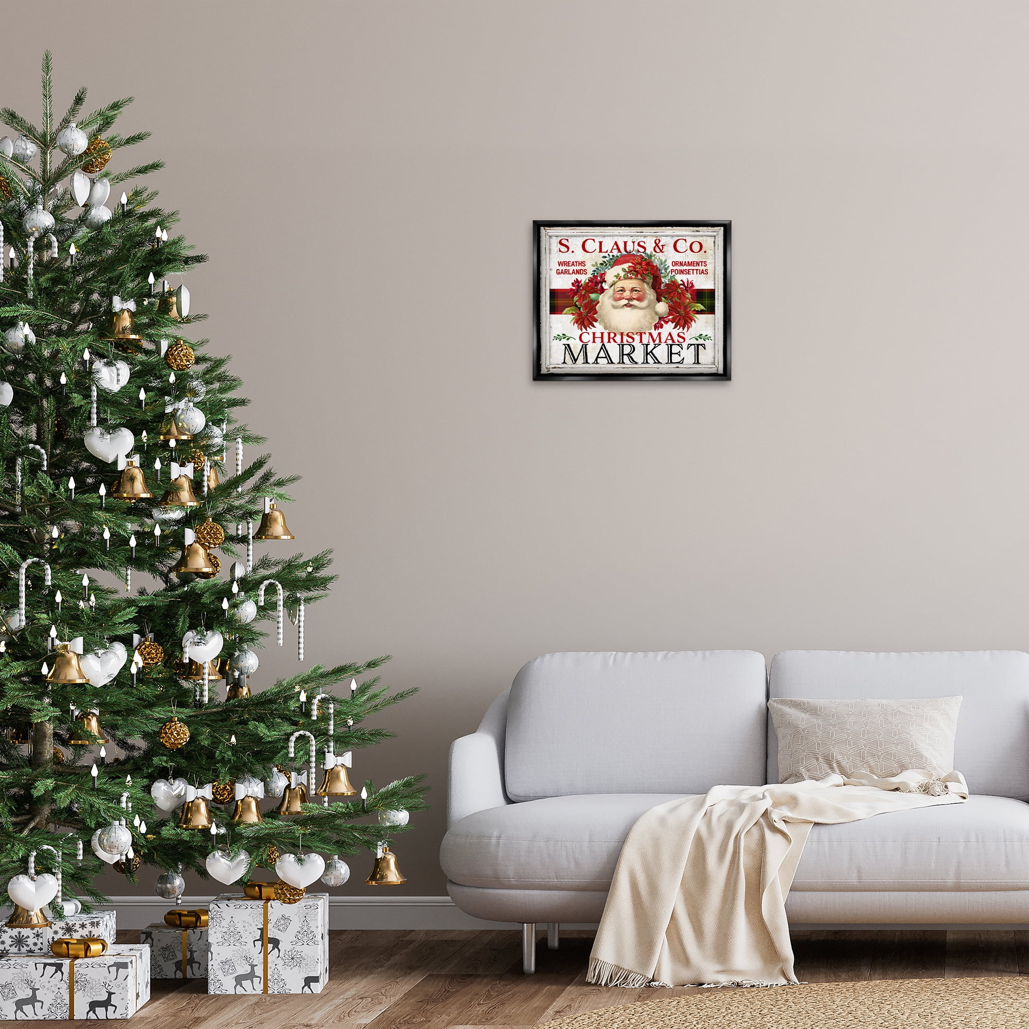 Stupell Industries Holiday Christmas Market Holiday Painting Black Floater Framed Canvas Art Prints Wall Art, 21 x 17