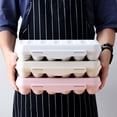 thumbnail image 4 of Moyic Caja de huevos portátil a prueba de golpes, soporte de plástico para huevos, caja de almacenamiento para refrigerador doméstico, Organizadores de utensilios de cocina Rosado 12 rejilla, 4 of 6