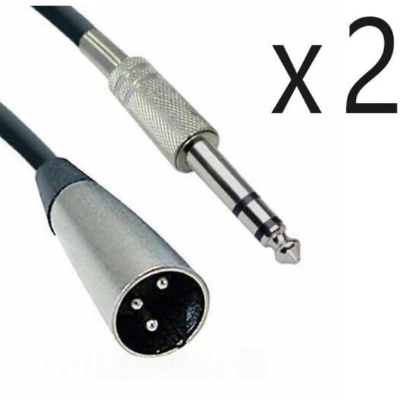 Replacement 2-Pack 25ft XLR Male to 1/4" Stereo TRS Shielded Microphone Cables