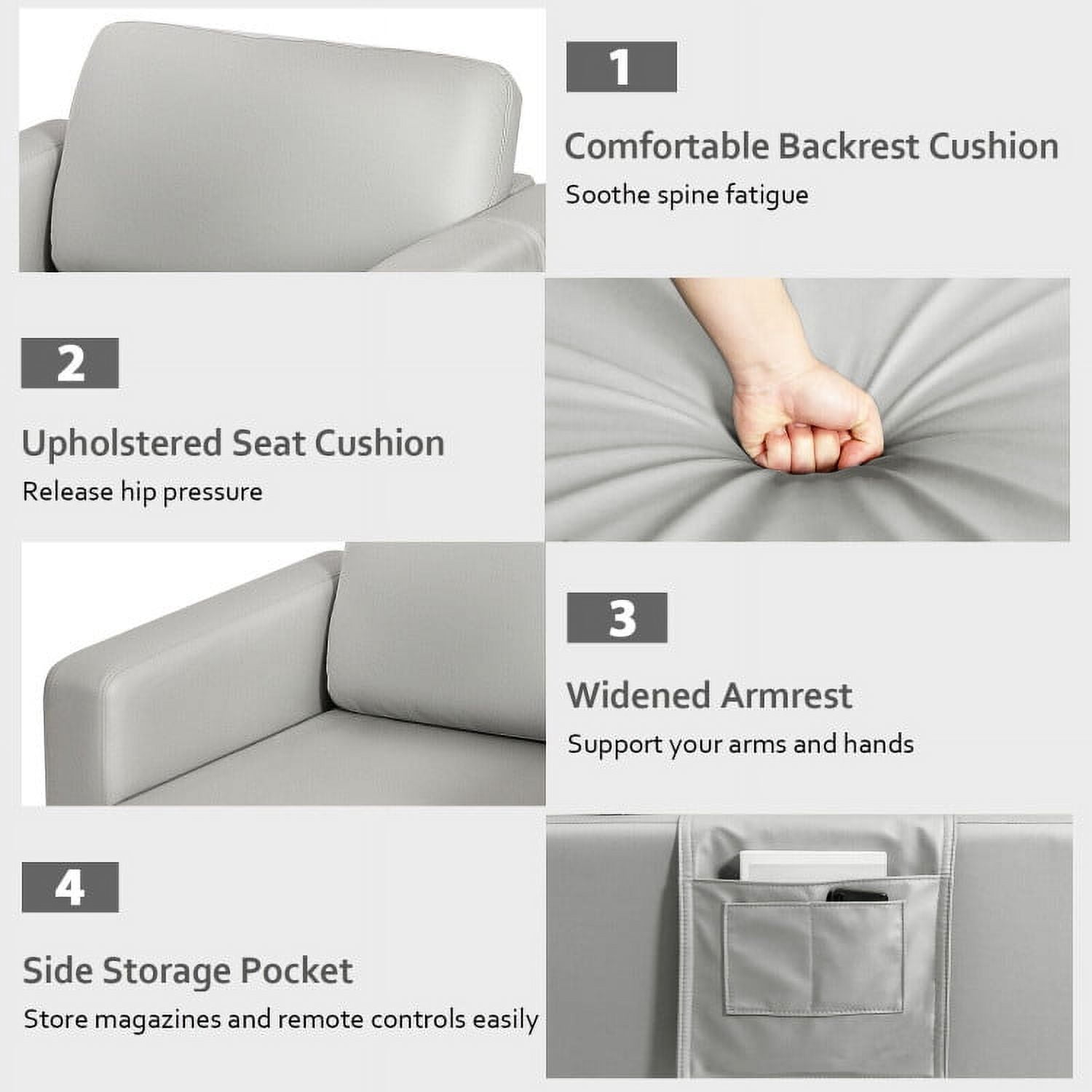 Finihen Upholstered Accent Armchair, Modern Accent Armchair with Side Storage Pocket, for Living Room, Bedroom, Light Gray