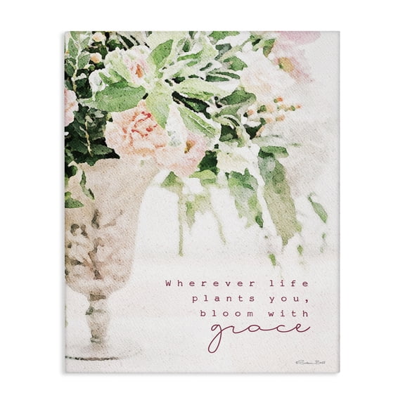 Stupell Industries French Country Bloom With Grace Floral Phrase Canvas Art, 16 x 20, by Susan Ball