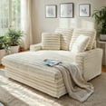 thumbnail image 5 of Techmilly Oversized Chaise Lounge Chair with 4 Striped Pillow, Velvet Full Size Chair Bed for Living Room, Bedroom, White, 5 of 12