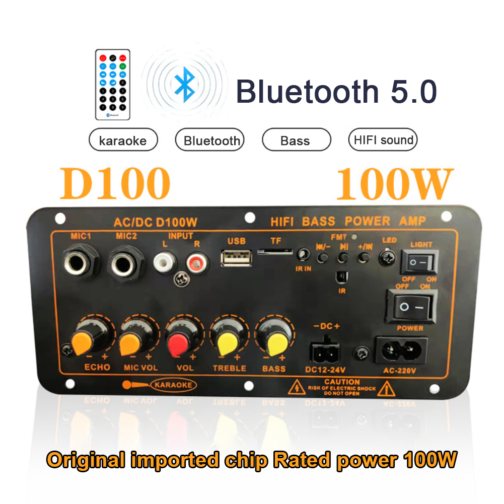 D100 220V 12V 24V Digital Bluetooth 5.0 Amplifier Board Subwoofer Dual