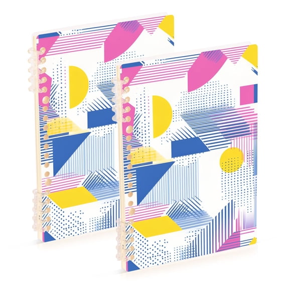 FORMRS 1-Subject Spiral Notebook 8" x 5" College Ruled 60 Refillable Sheet A5 Hard Cover, 2 Pack, Retro Simple Shapes