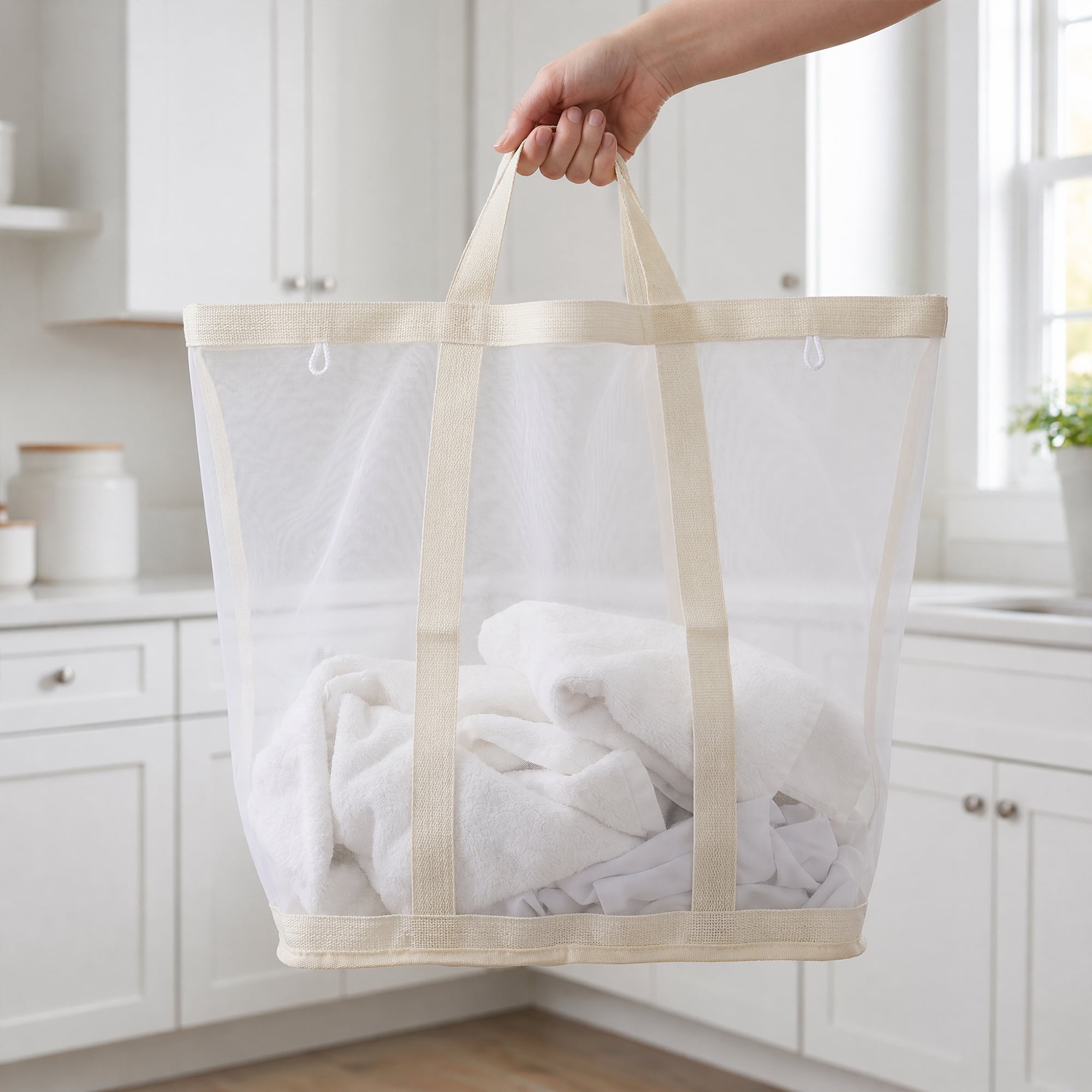 Unique Bargains Collapsible Polyester Laundry Hamper for Home and Travel Use 15.7"x10.2" Beige