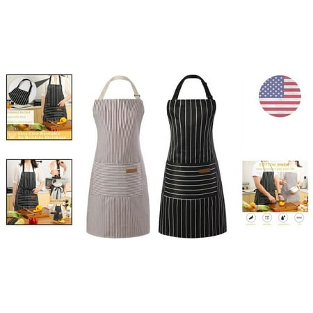 

Cotton Polyester Blend Adjustable Bib Aprons - 2 Pack - Black/Brown Stripes