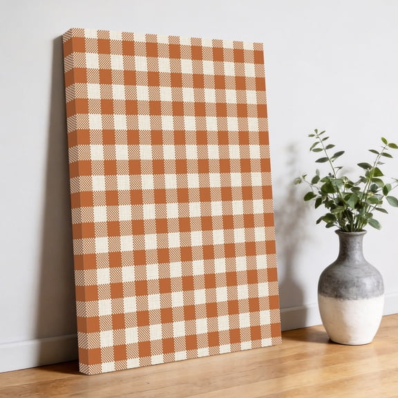 Orange Checkered Canvas Wall Art, Fall Country Vintage Farmhouse Orange Plaid Gingham Pictures Wall Decor Wooden Framed Artwork Art Prints for Living Room Hallway Bedroom Office 8"x10"