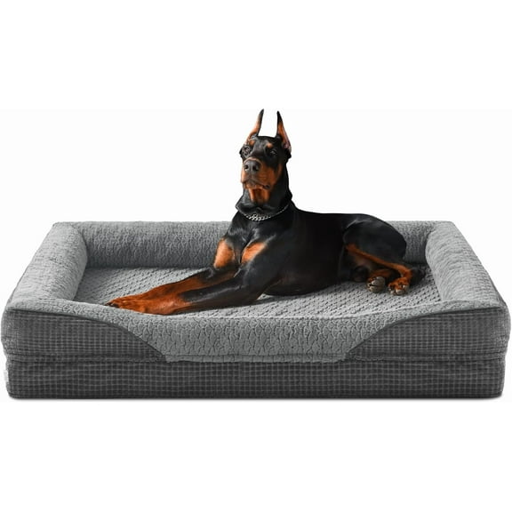 Orthopedic Extra Large Dog Bed, XXL Waterproof Egg-Crate Memory Foam Dog Couch Bed with Washable Removable Cover, Waterproof Lining and Nonskid Bottom