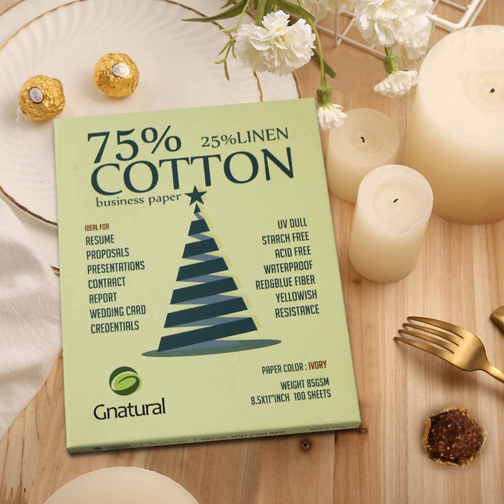 75% cotton 25% linen paper 85gsm inkjet laser printing paper 8.5"x11" ivory colo 
