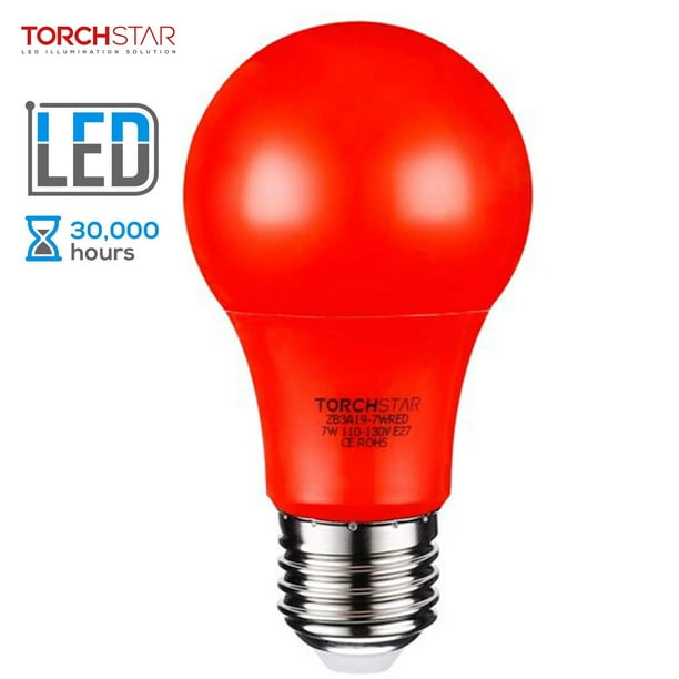 Torchstar 7w Red Led A19 Colored Light Bulb E26 E27 Base For Bedroom Living Room Baby S Night Lights 30 000hrs Com Torchstar 7w Red Led A19 Colored Light, Red Led Night Light Bulb