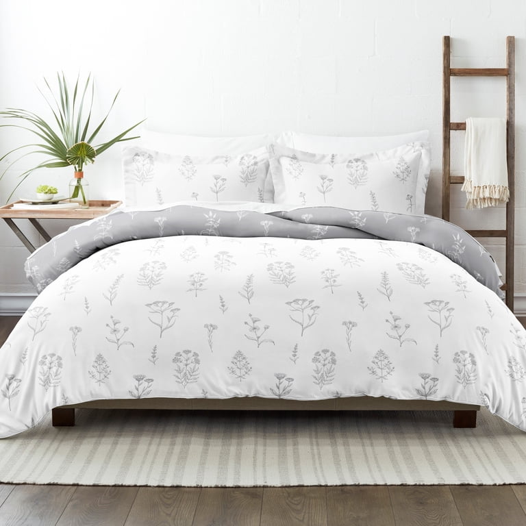 Noble Linens Light Gray Botany Floral Reversible Duvet Set - King photo 7