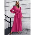 thumbnail image 2 of Vestidos de otoño e invierno para mujer 2022 elegante moda cuello en V vendaje plisado cintura alta vestido largo de fiesta sexy para mujer, 2 of 5